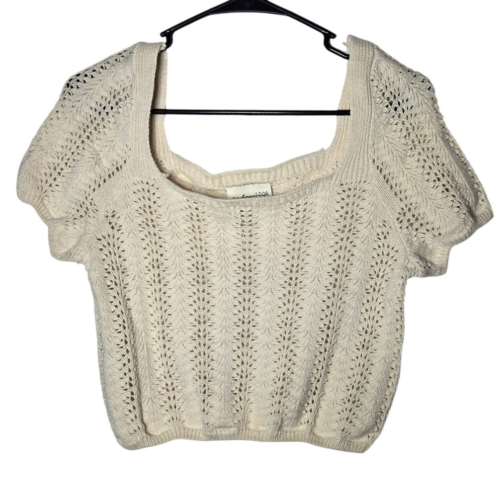 Freshman 1996 Cream Knit Crop Top Small Short Sleeve Sweater Boho Festival Ivory